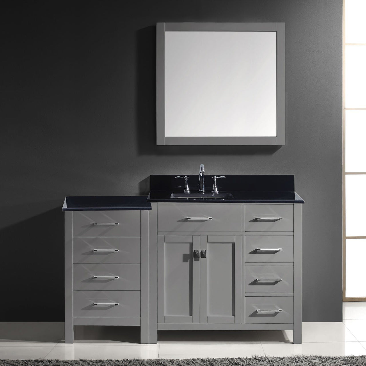 Virtu USA Caroline Parkway 57" Single Square Sink Grey Top Vanity in Grey with Mirror Vanity Virtu USA 