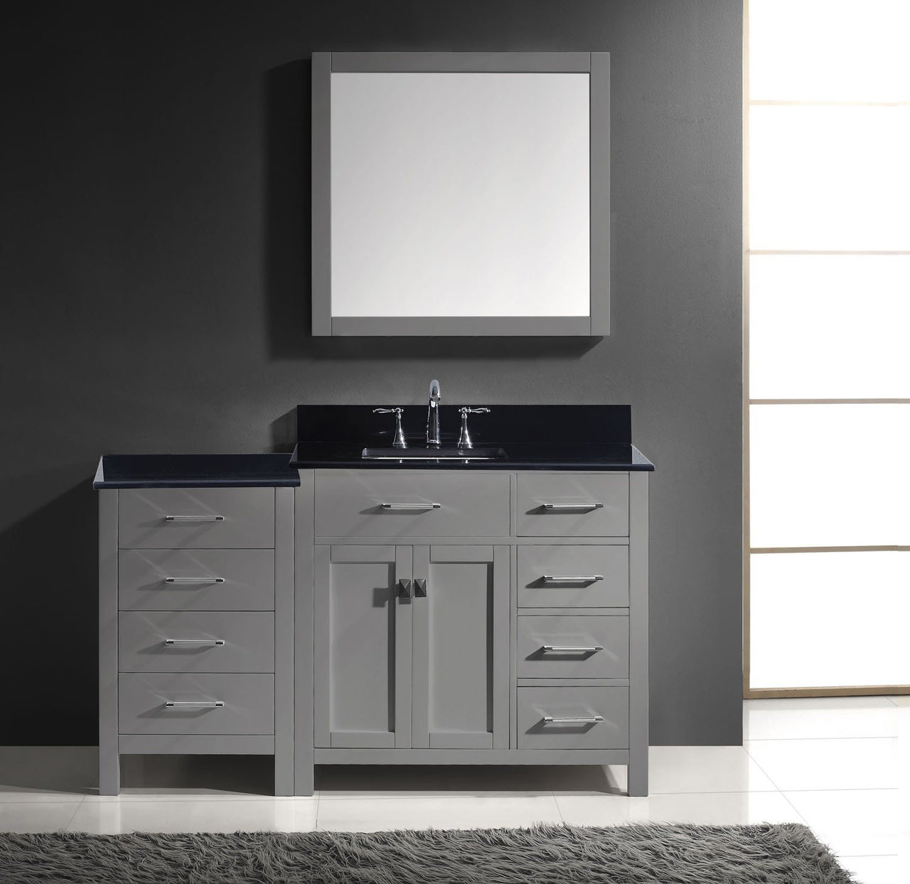 Virtu USA Caroline Parkway 57" Single Square Sink Grey Top Vanity in Grey with Mirror Vanity Virtu USA 