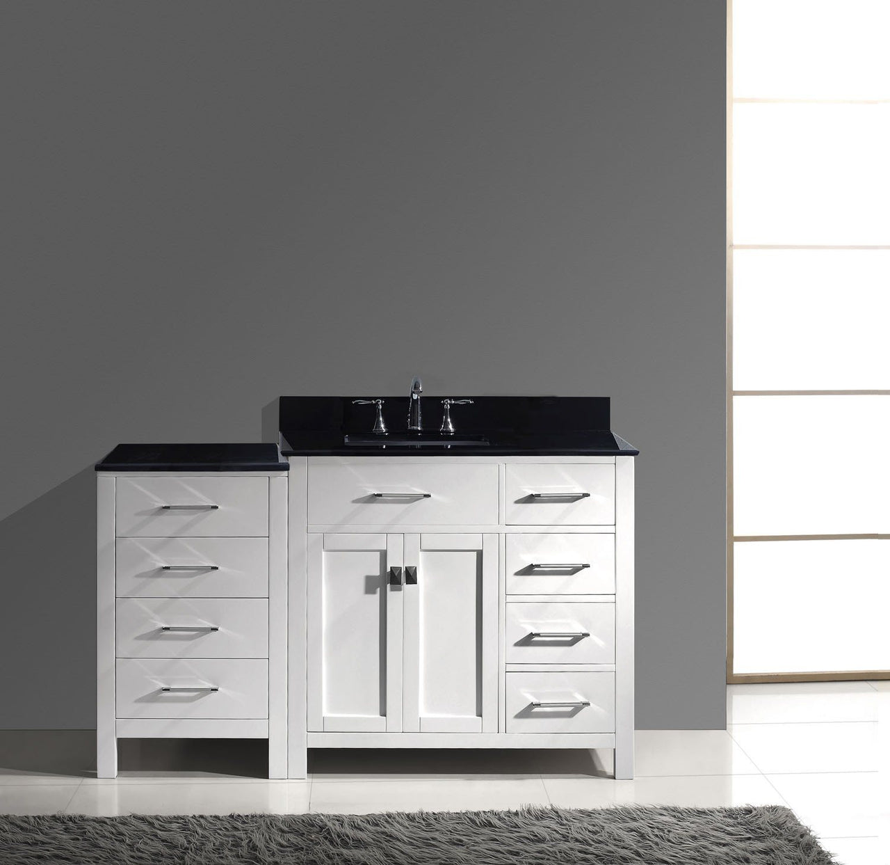 Virtu USA Caroline Parkway 57" Single Square Sink White Top Vanity in White with Mirror Vanity Virtu USA 