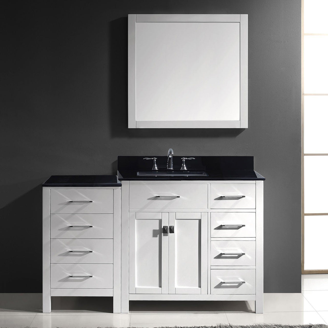 Virtu USA Caroline Parkway 57" Single Square Sink White Top Vanity in White with Mirror Vanity Virtu USA 