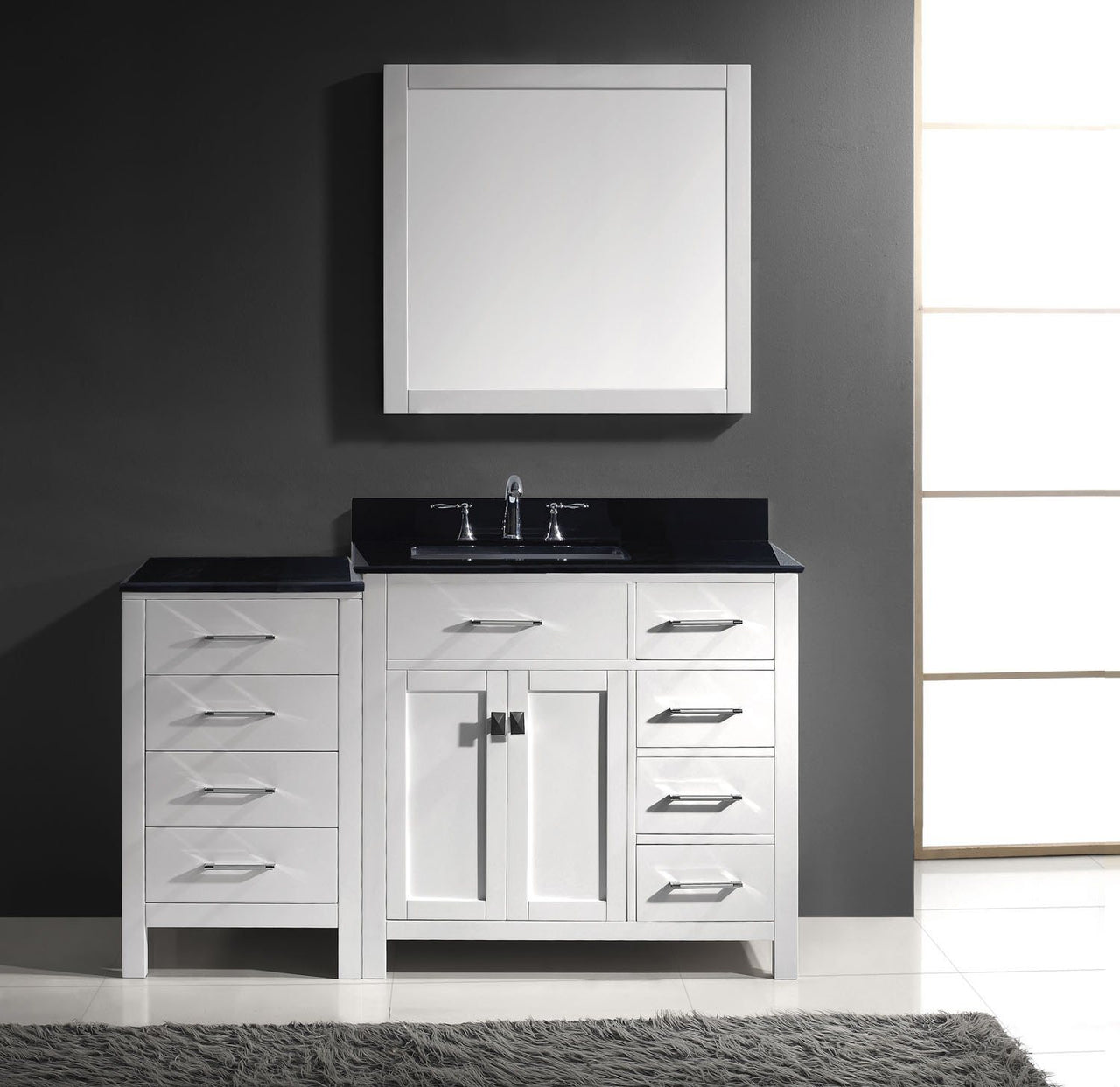 Virtu USA Caroline Parkway 57" Single Square Sink White Top Vanity in White with Mirror Vanity Virtu USA 