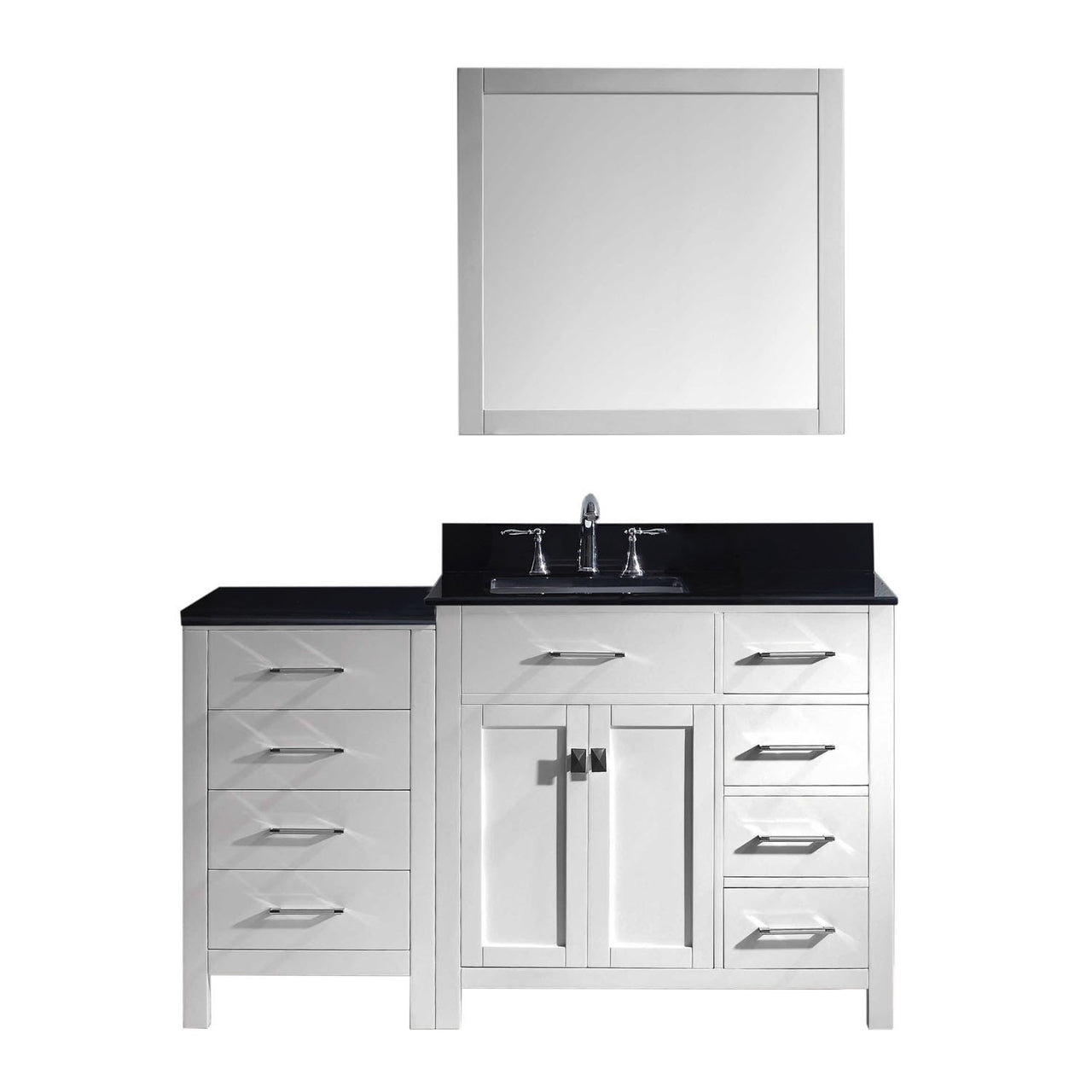 Virtu USA Caroline Parkway 57" Single Square Sink White Top Vanity in White with Mirror Vanity Virtu USA 