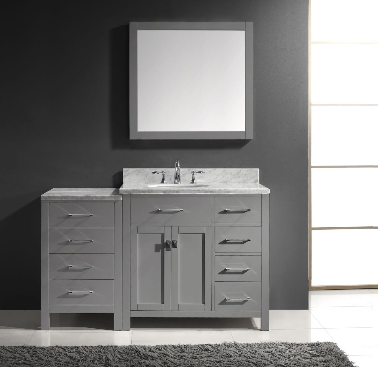 Virtu USA Caroline Parkway 57" Single Round Sink Grey Top Vanity with Mirror Vanity Virtu USA 