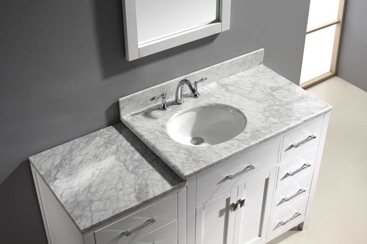 Virtu USA Caroline Parkway 57" Single Round Sink White Top Vanity in White with Mirror Vanity Virtu USA 