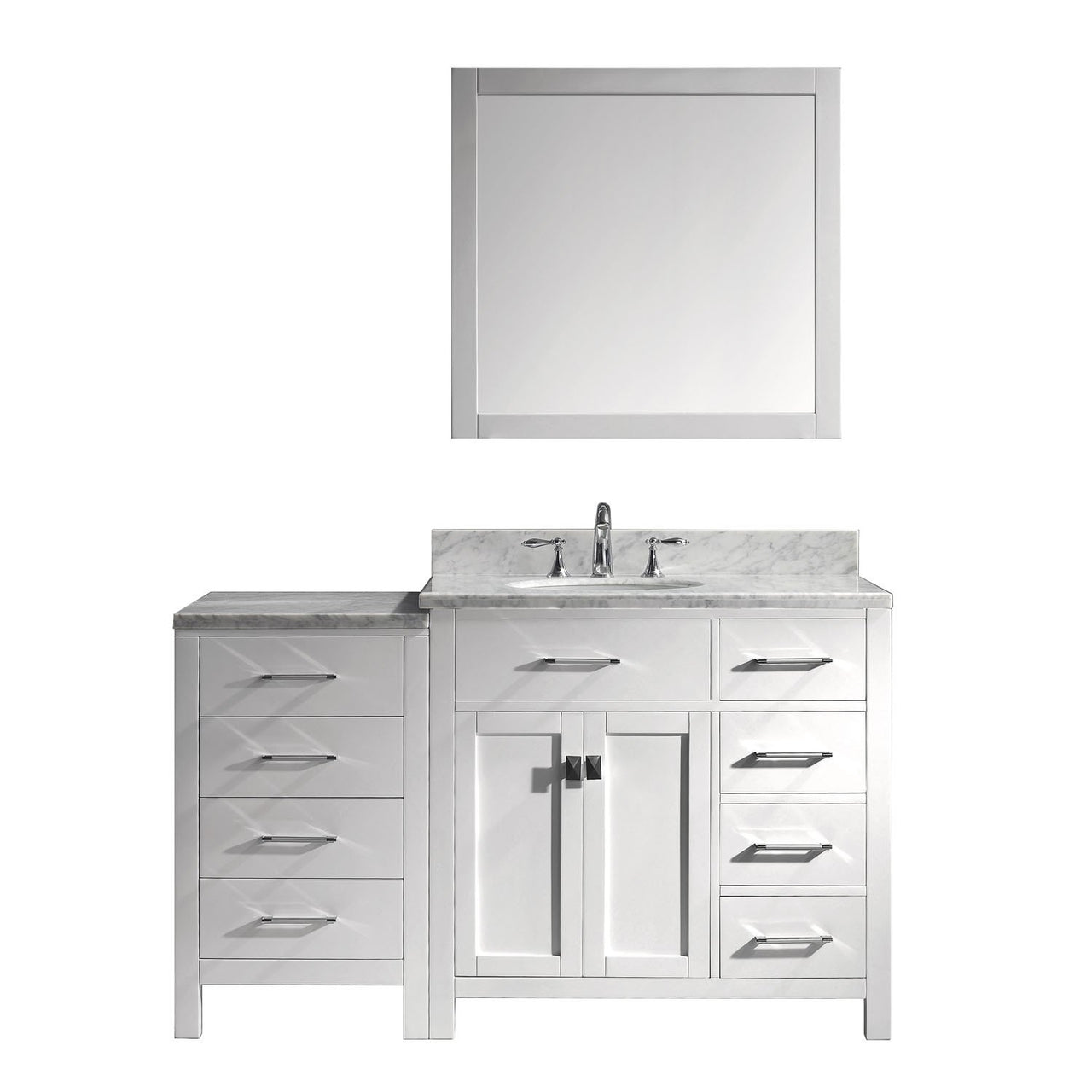 Virtu USA Caroline Parkway 57" Single Round Sink White Top Vanity in White with Mirror Vanity Virtu USA 