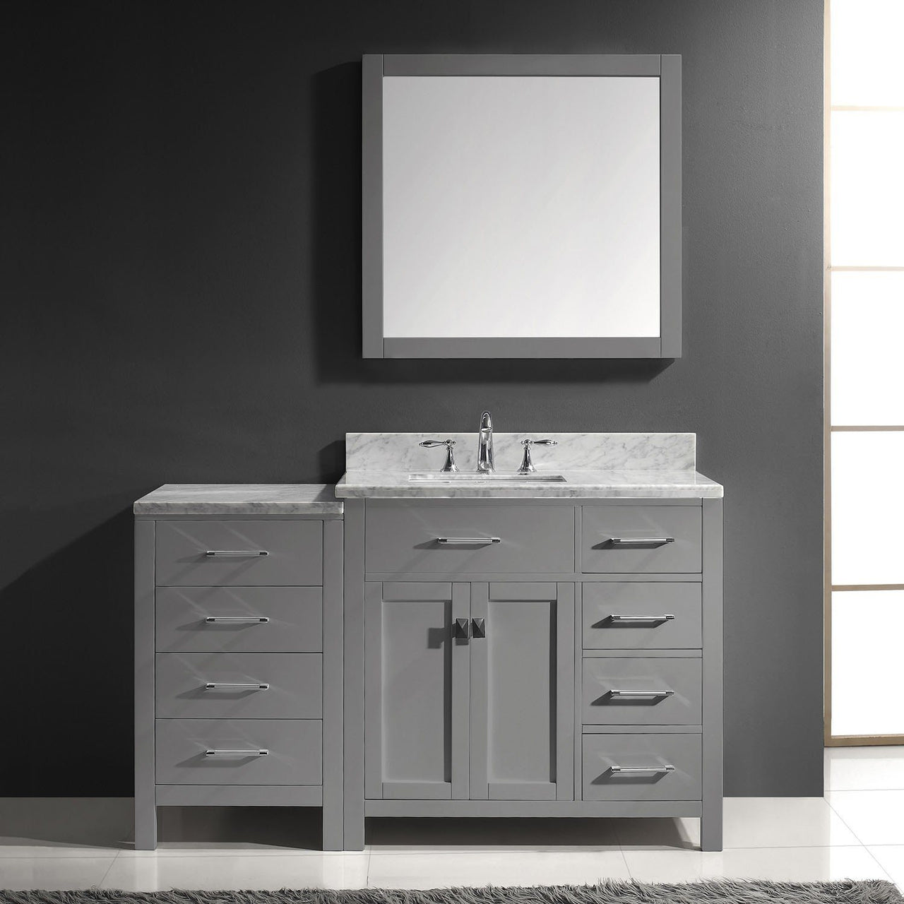 Virtu USA Caroline Parkway 57" Single Square Sink Grey Top Vanity in Grey with Mirror Vanity Virtu USA 