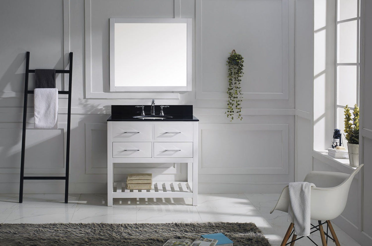 Virtu USA Caroline Estate 36" Single Round Sink White Top Vanity in White with Mirror Vanity Virtu USA 