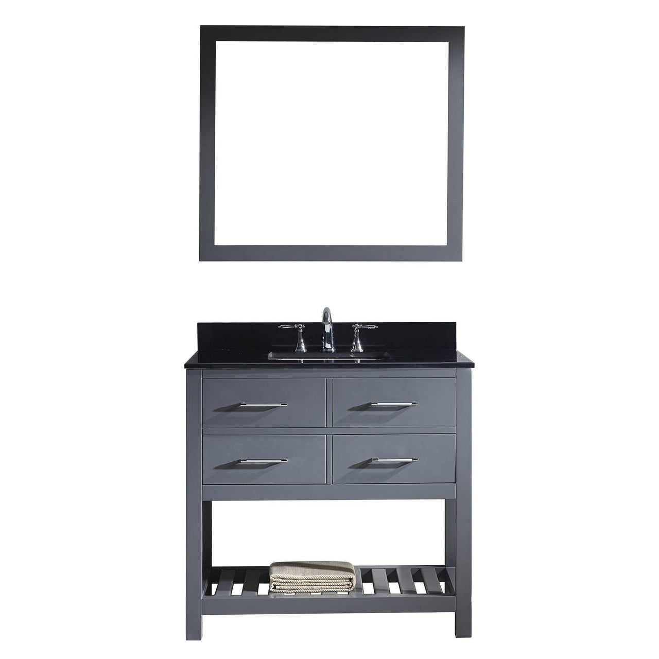 Virtu USA Caroline Estate 36" Single Square Sink Grey Top Vanity with Mirror Vanity Virtu USA 