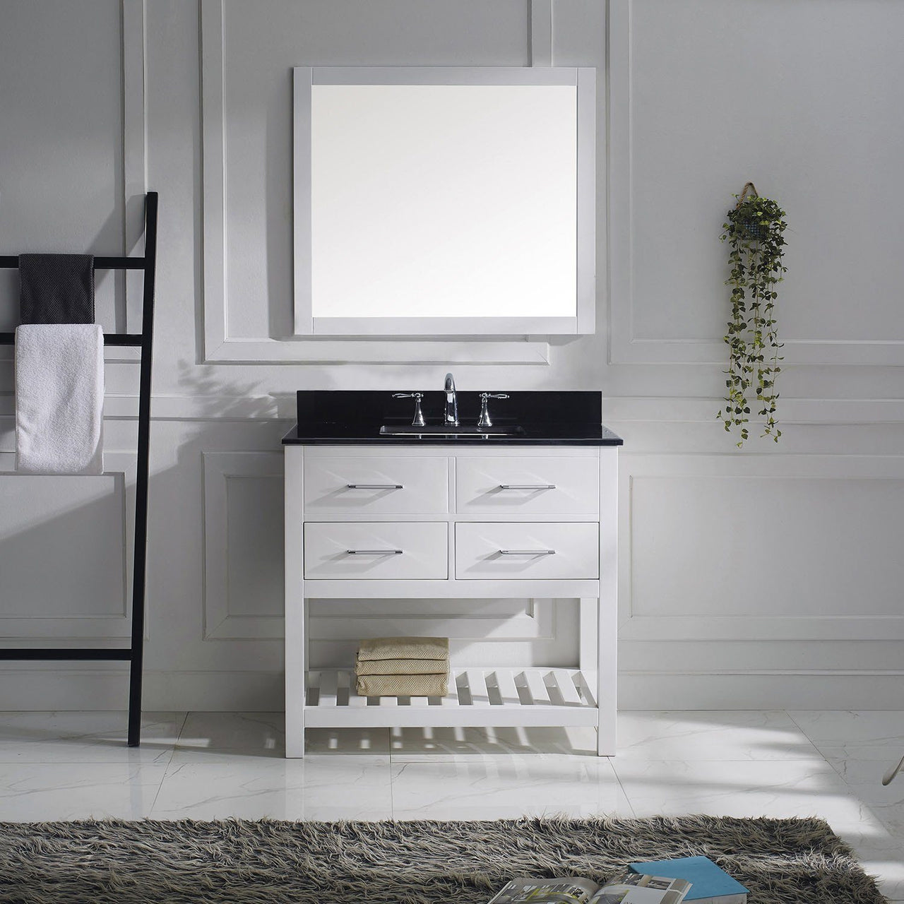 Virtu USA Caroline Estate 36" Single Square Sink White Top Vanity with Mirror Vanity Virtu USA 