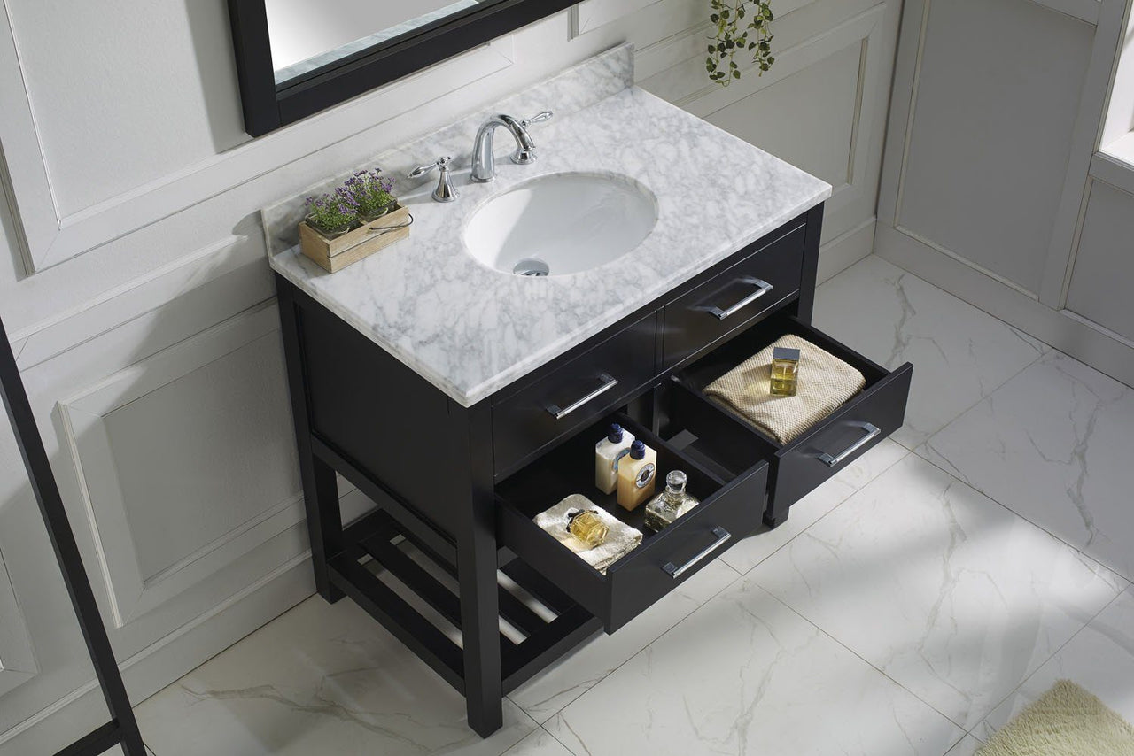 Virtu USA Caroline Estate 36" Single Round Sink Espresso Top Vanity with Mirror Vanity Virtu USA 