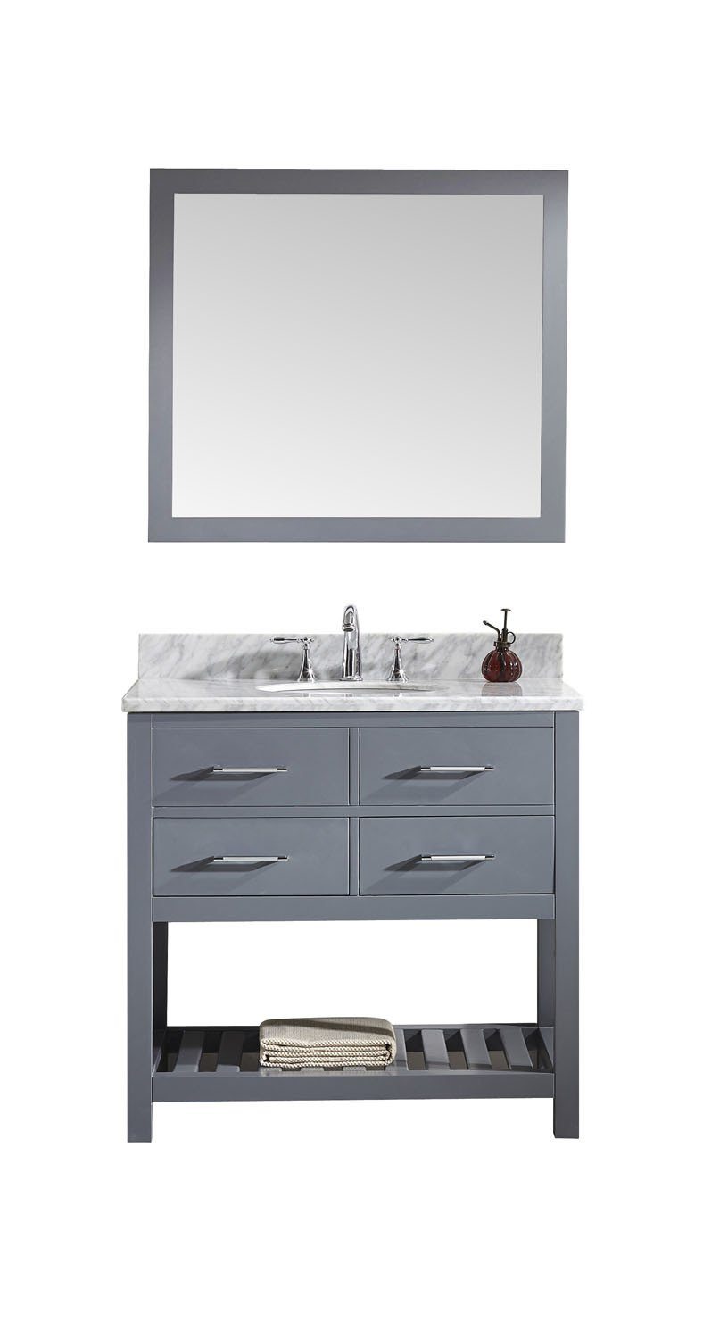 Virtu USA Caroline Estate 36" Single Round Sink Grey Top Vanity with Mirror Vanity Virtu USA 