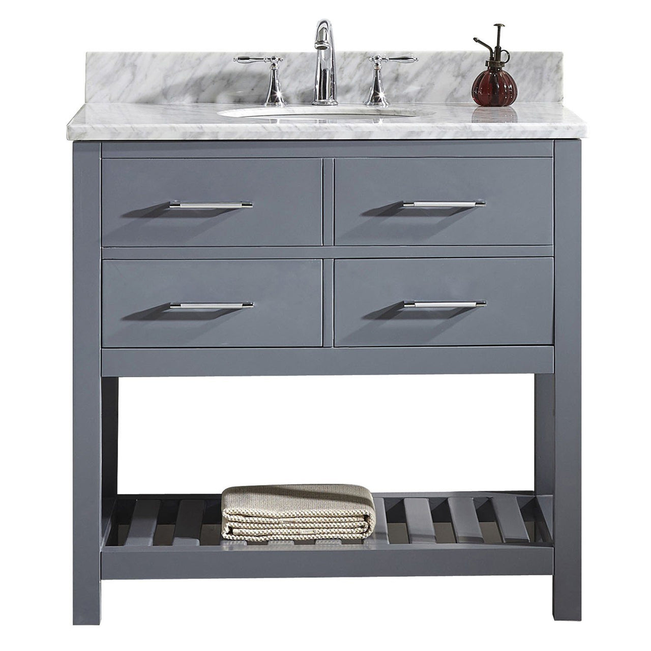Virtu USA Caroline Estate 36" Single Round Sink Grey Top Vanity with Mirror Vanity Virtu USA 