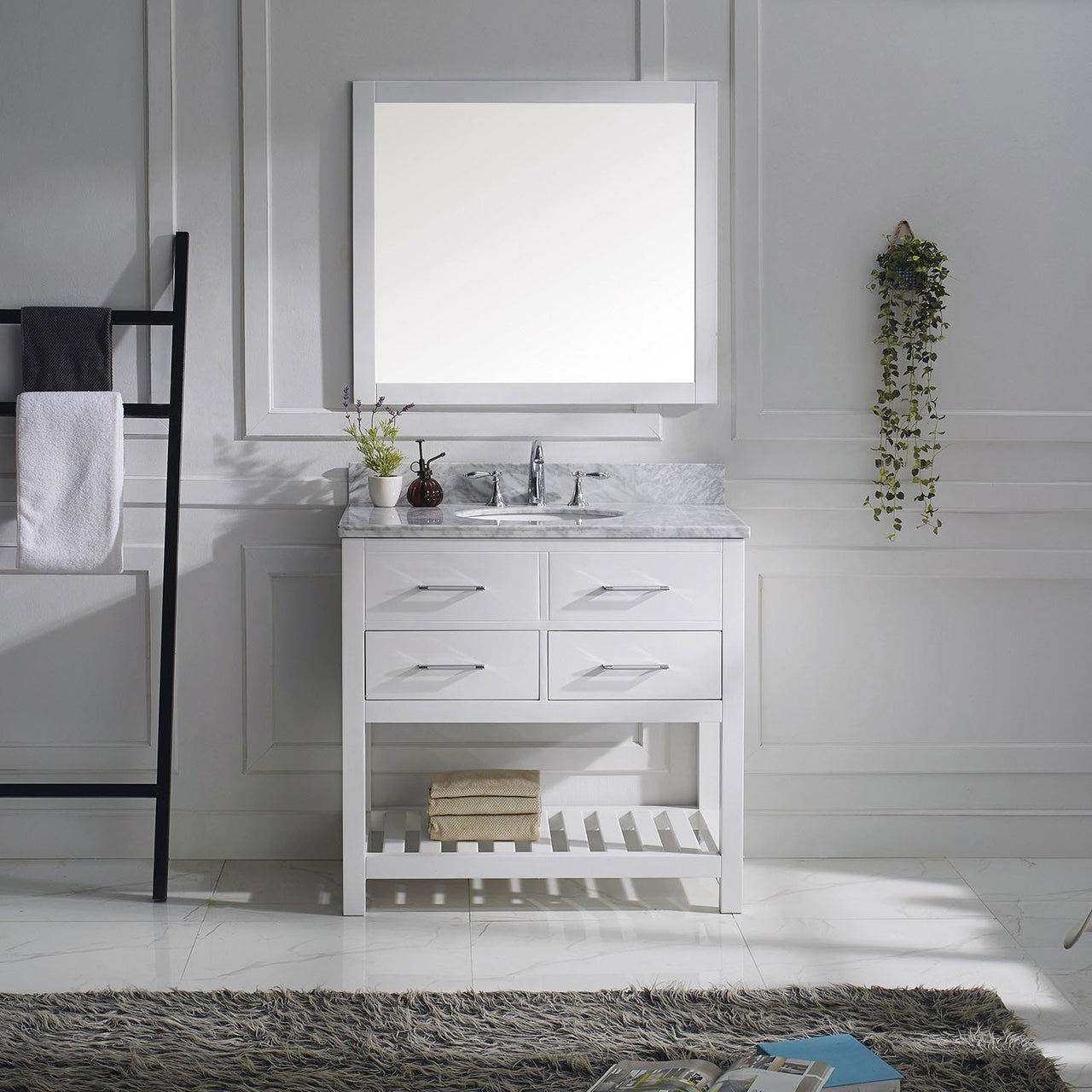 Virtu USA Caroline Estate 36" Single Round Sink White Top Vanity with Mirror Vanity Virtu USA 