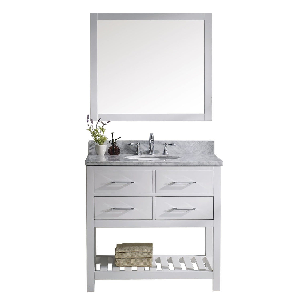 Virtu USA Caroline Estate 36" Single Round Sink White Top Vanity with Mirror Vanity Virtu USA 