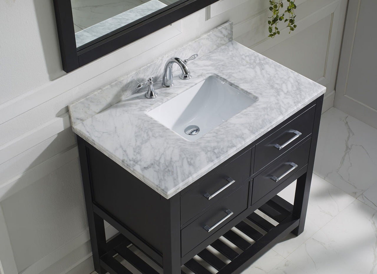 Virtu USA Caroline Estate 36" Single Square Sink Espresso Top Vanity with Mirror Vanity Virtu USA 