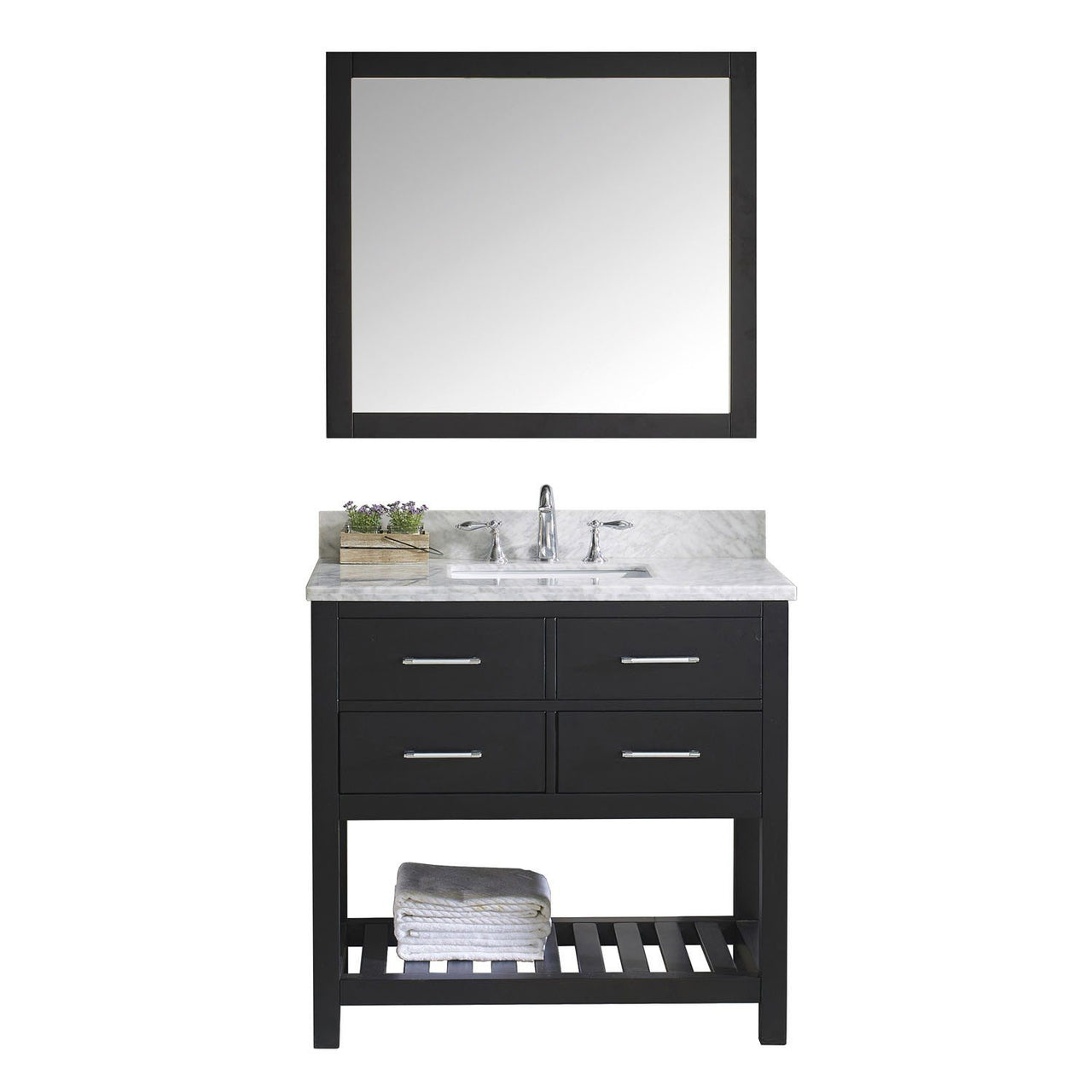Virtu USA Caroline Estate 36" Single Square Sink Espresso Top Vanity with Mirror Vanity Virtu USA 