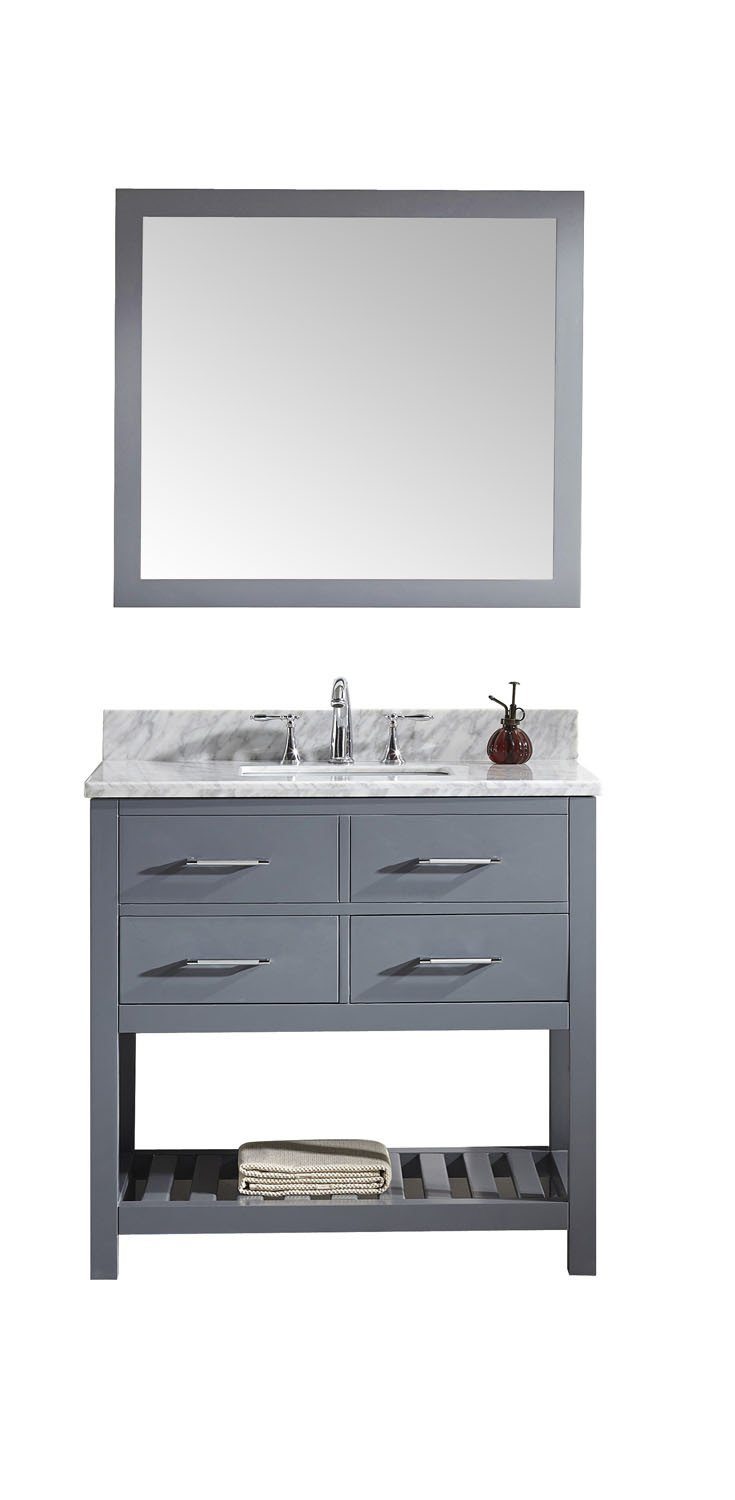 Virtu USA Caroline Estate 36" Single Square Sink Grey Top Vanity in Grey with Mirror Vanity Virtu USA 