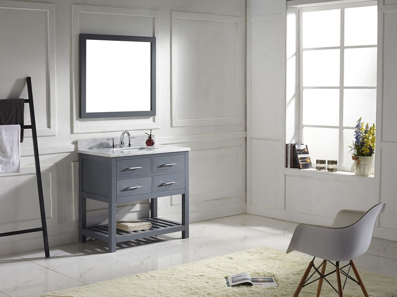 Virtu USA Caroline Estate 36" Single Square Sink Grey Top Vanity in Grey with Mirror Vanity Virtu USA 