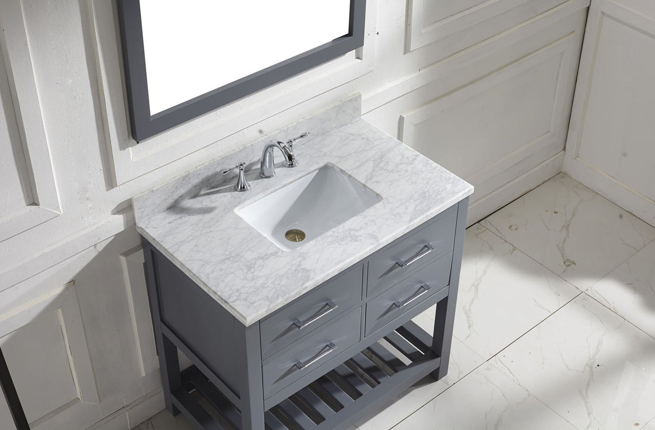 Virtu USA Caroline Estate 36" Single Square Sink Grey Top Vanity in Grey with Mirror Vanity Virtu USA 