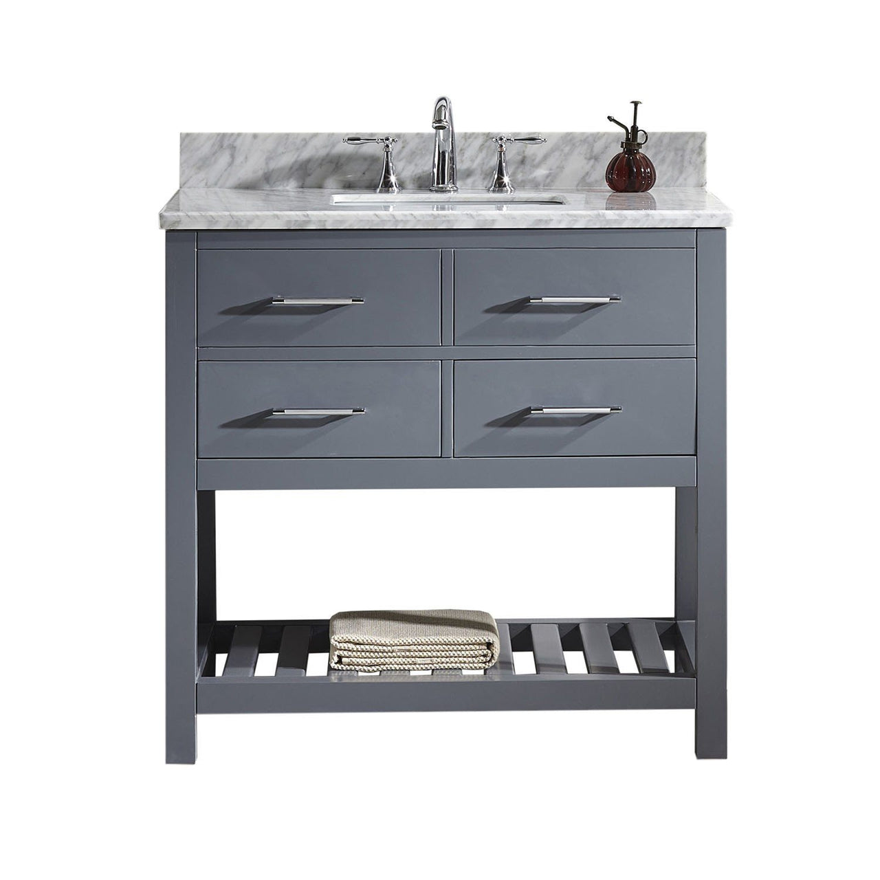 Virtu USA Caroline Estate 36" Single Square Sink Grey Top Vanity in Grey with Mirror Vanity Virtu USA 