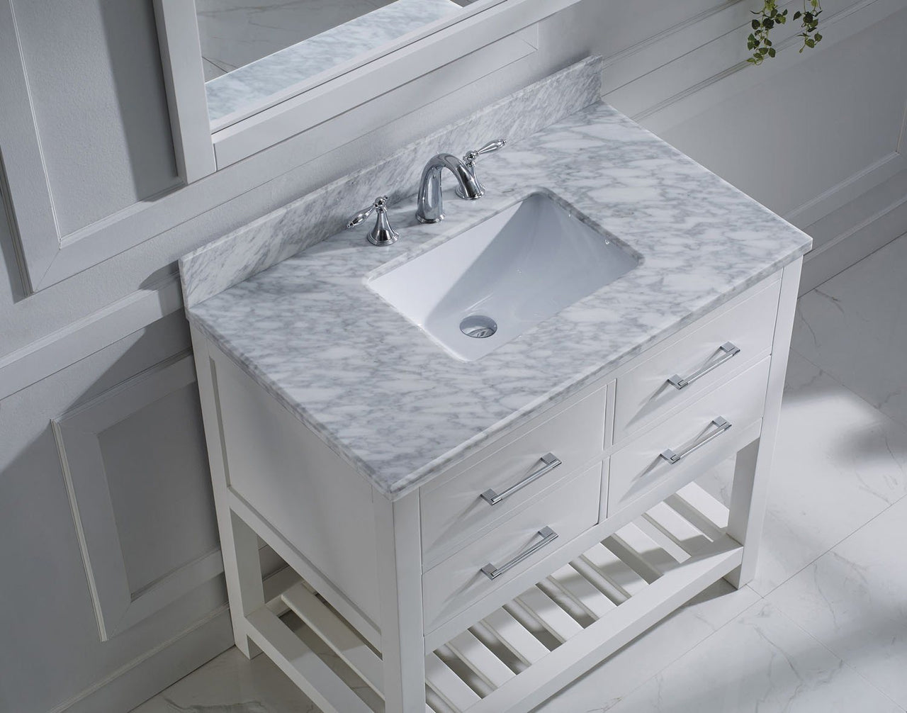 Virtu USA Caroline Estate 36" Single Square Sink White Top Vanity in White with Mirror Vanity Virtu USA 