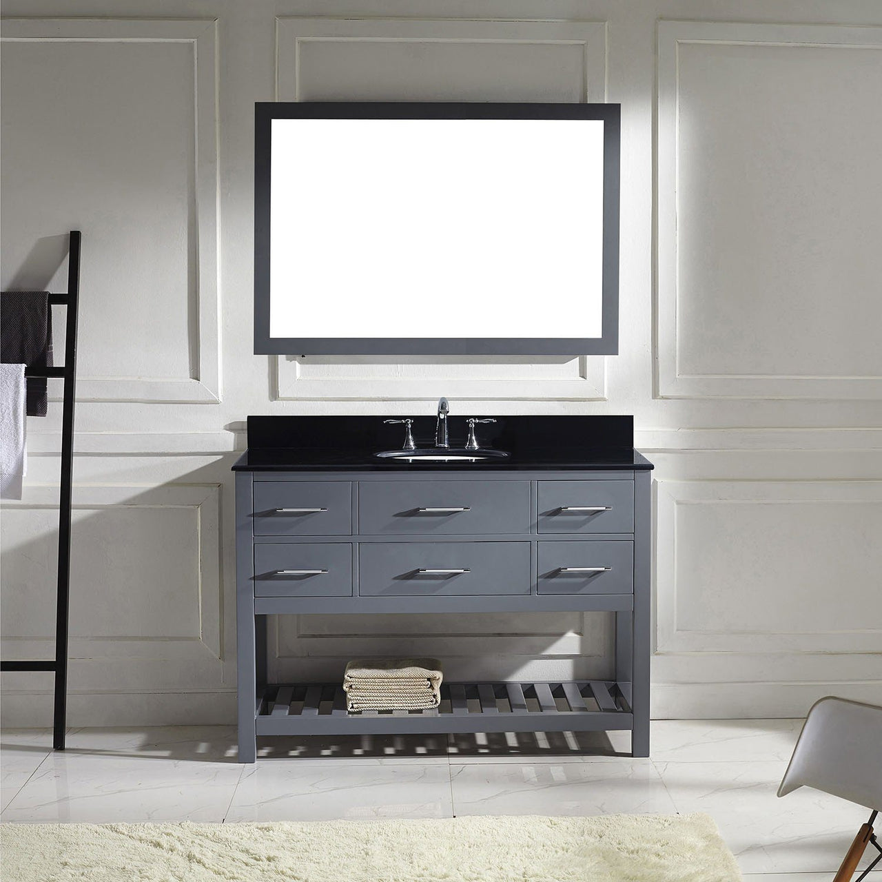 Virtu USA Caroline Estate 48" Single Round Sink Grey Top Vanity in Grey with Mirror Vanity Virtu USA 