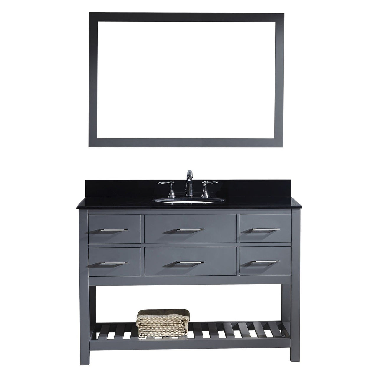 Virtu USA Caroline Estate 48" Single Round Sink Grey Top Vanity in Grey with Mirror Vanity Virtu USA 