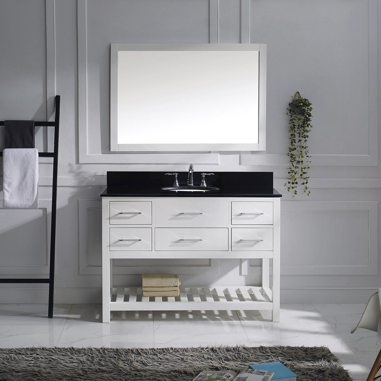 Virtu USA Caroline Estate 48" Single Round Sink White Top Vanity in White with Mirror Vanity Virtu USA 