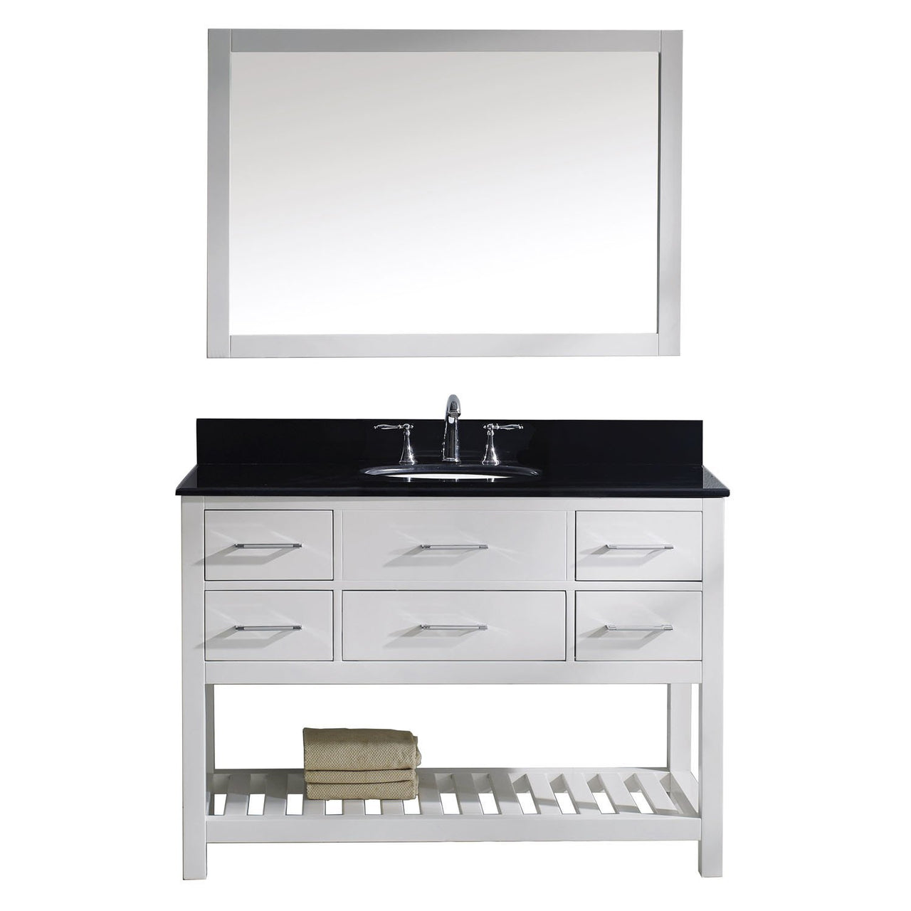 Virtu USA Caroline Estate 48" Single Round Sink White Top Vanity in White with Mirror Vanity Virtu USA 