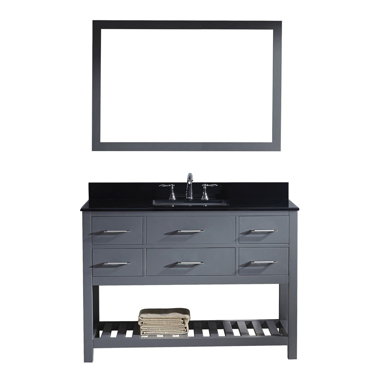 Virtu USA Caroline Estate 48" Single Square Sink Grey Top Vanity in Grey with Mirror Vanity Virtu USA 