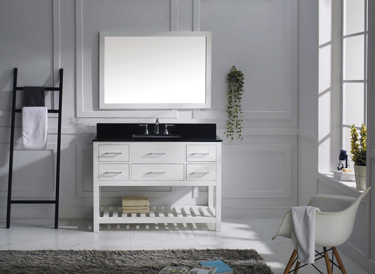 Virtu USA Caroline Estate 48" Single Square Sink White Top Vanity in White with Mirror Vanity Virtu USA 