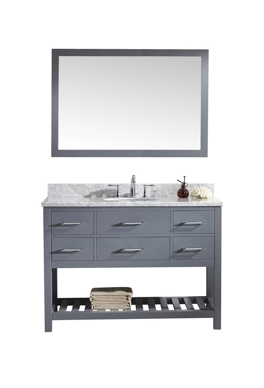 Virtu USA Caroline Estate 48" Single Round Sink Grey Top Vanity in Grey with Mirror Vanity Virtu USA 