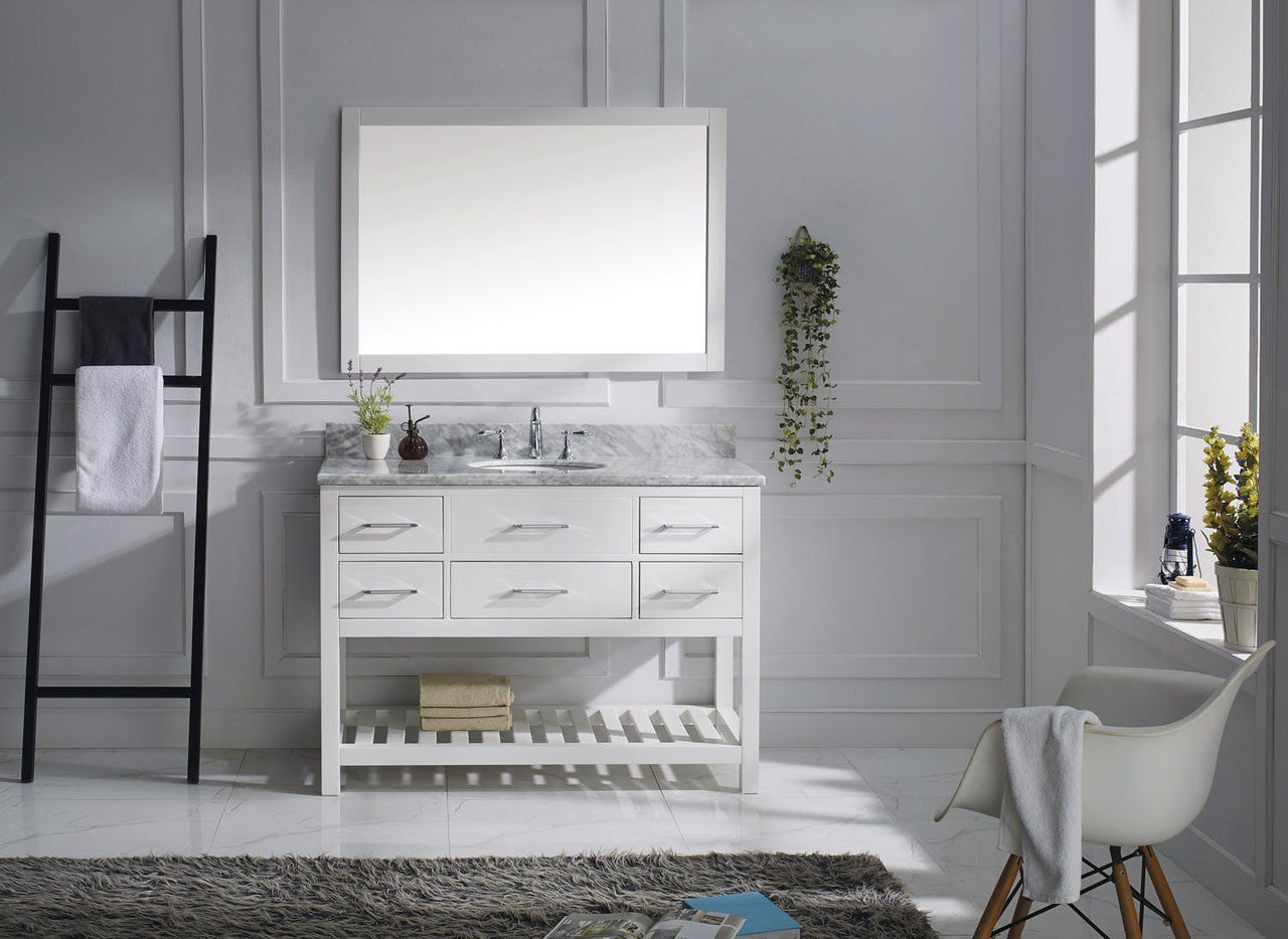 Virtu USA Caroline Estate 48" Single Round Sink White Top Vanity with Mirror Vanity Virtu USA 