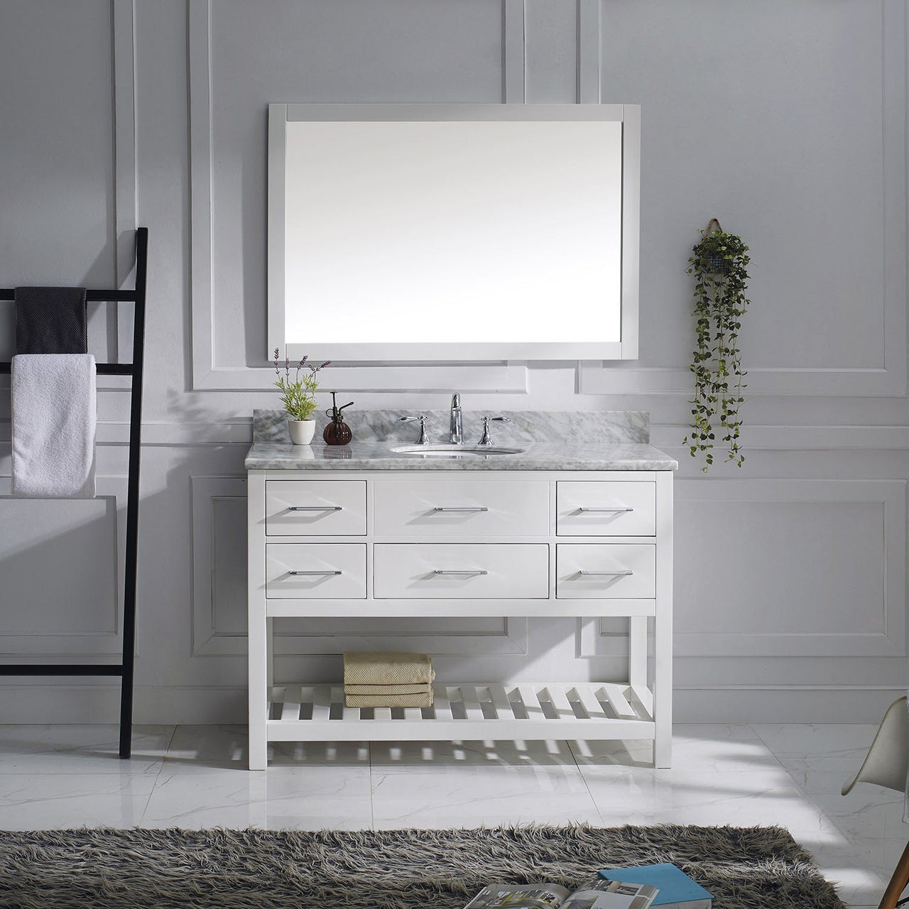 Virtu USA Caroline Estate 48" Single Round Sink White Top Vanity with Mirror Vanity Virtu USA 