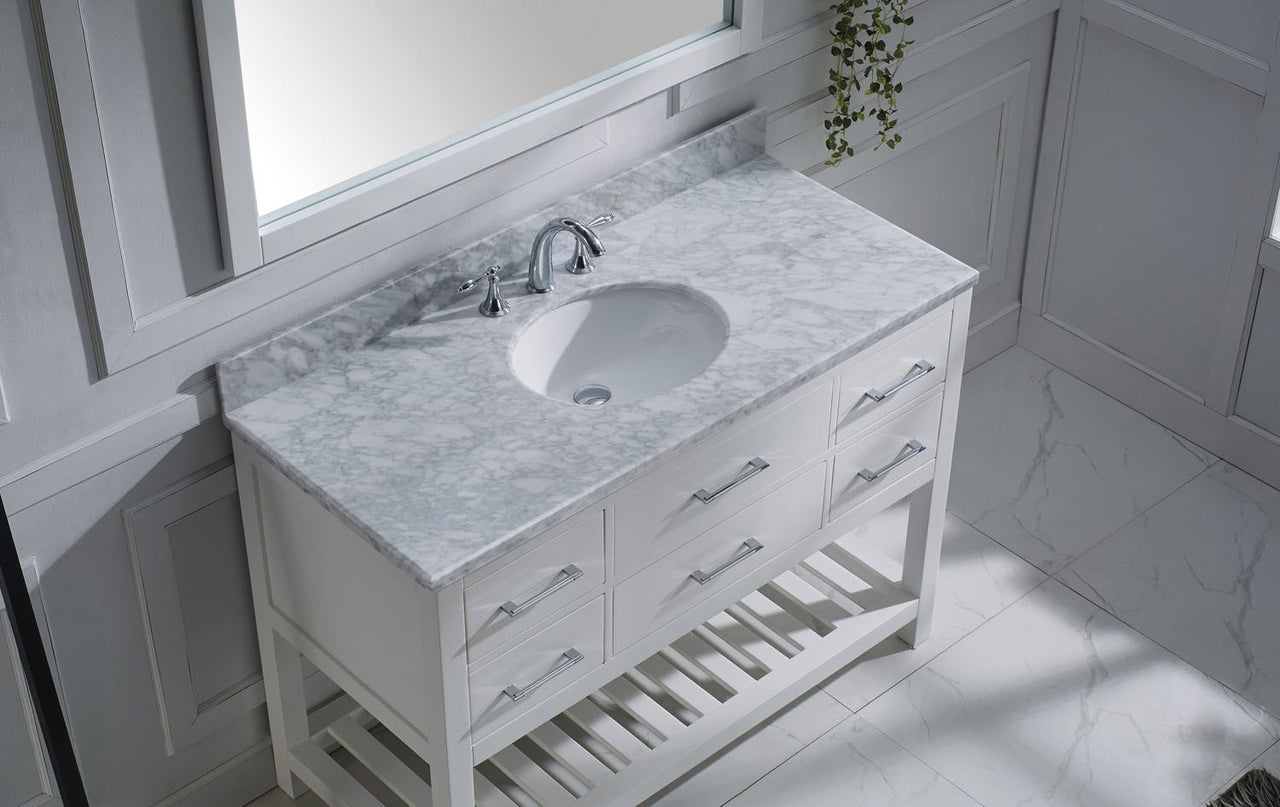 Virtu USA Caroline Estate 48" Single Round Sink White Top Vanity with Mirror Vanity Virtu USA 