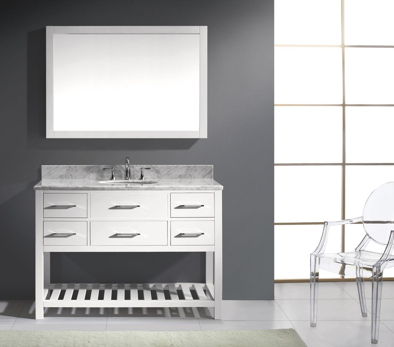 Virtu USA Caroline Estate 48" Single Round Sink White Top Vanity with Mirror Vanity Virtu USA 