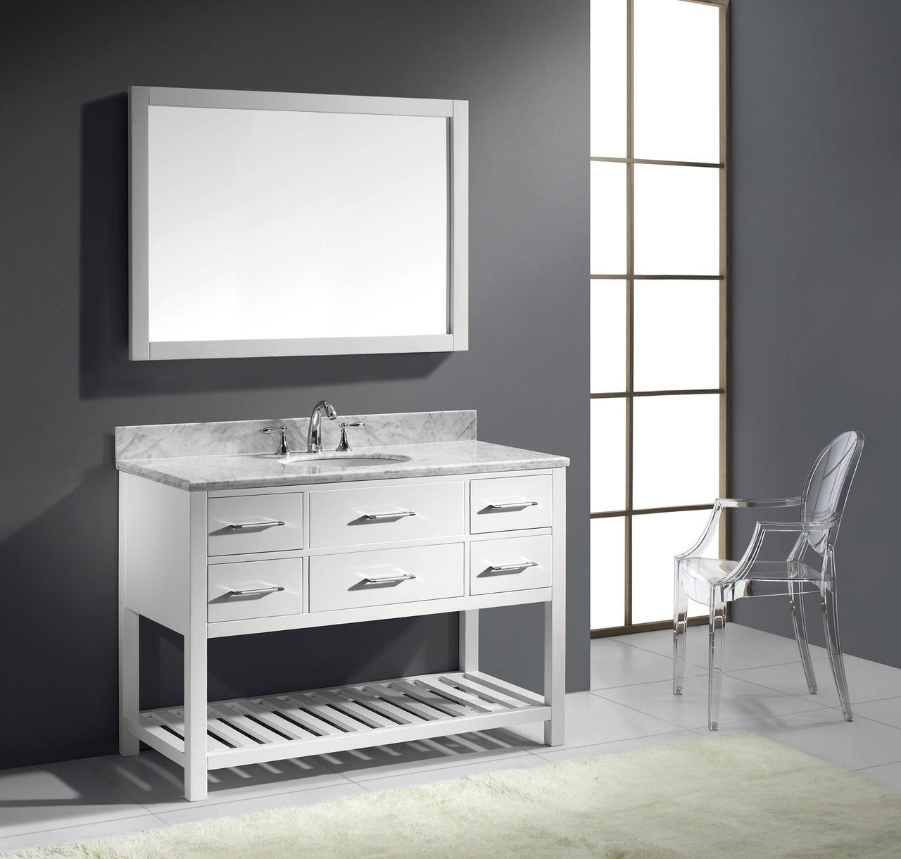 Virtu USA Caroline Estate 48" Single Round Sink White Top Vanity with Mirror Vanity Virtu USA 