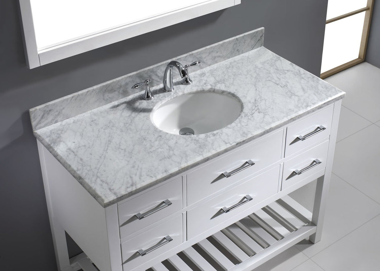 Virtu USA Caroline Estate 48" Single Round Sink White Top Vanity with Mirror Vanity Virtu USA 