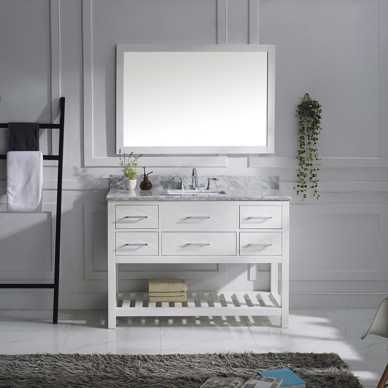 Virtu USA Caroline Estate 48" Single Square Sink White Top Vanity with Mirror Vanity Virtu USA 