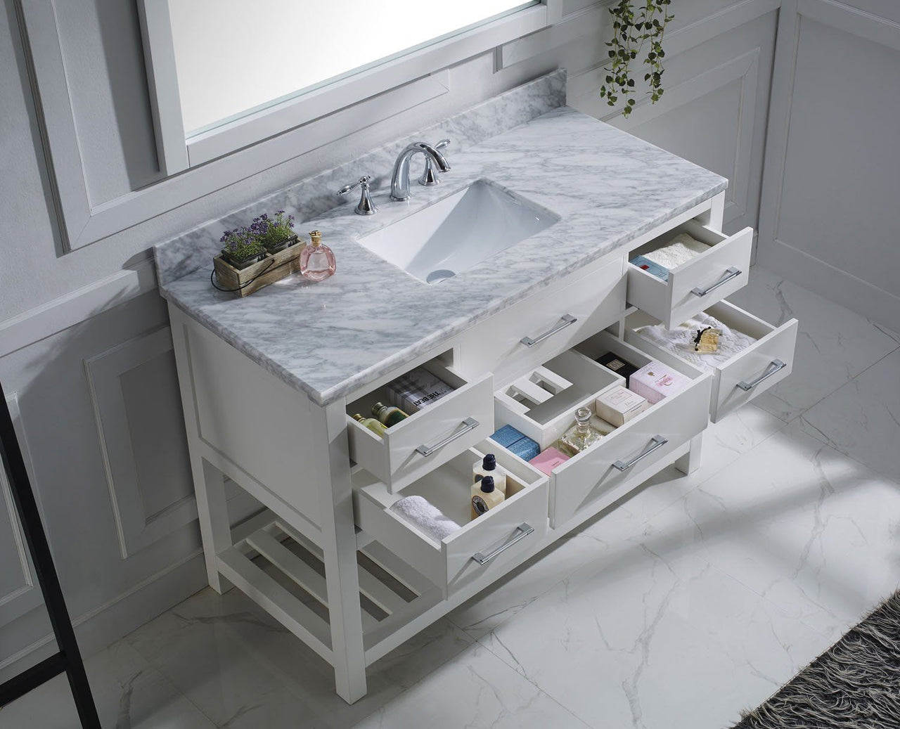 Virtu USA Caroline Estate 48" Single Square Sink White Top Vanity with Mirror Vanity Virtu USA 