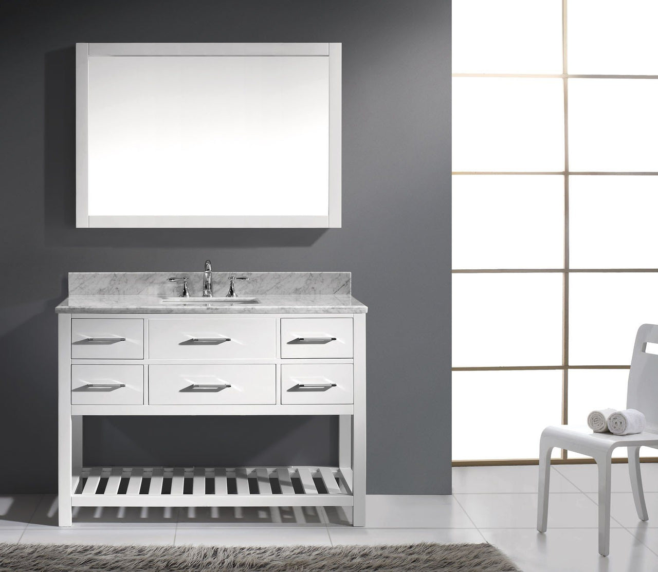 Virtu USA Caroline Estate 48" Single Square Sink White Top Vanity with Mirror Vanity Virtu USA 