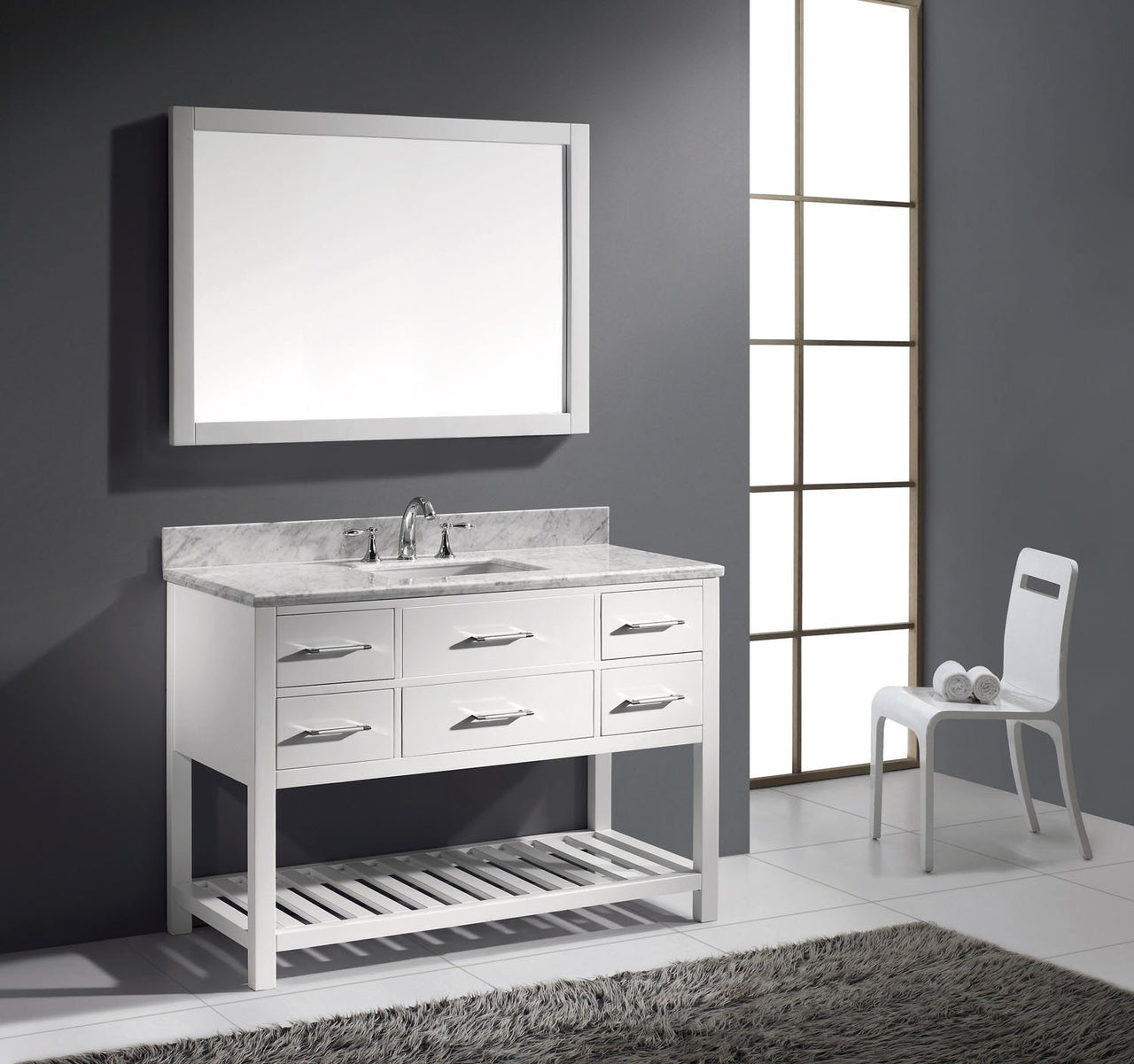 Virtu USA Caroline Estate 48" Single Square Sink White Top Vanity with Mirror Vanity Virtu USA 