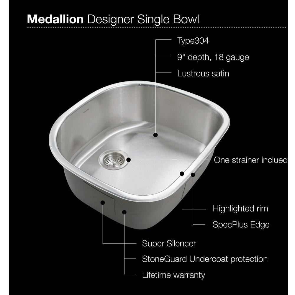 Houzer Medallion Designer Series Undermount Stainless Steel Single D Bowl Kitchen Sink Kitchen Sink - Undermount Houzer 