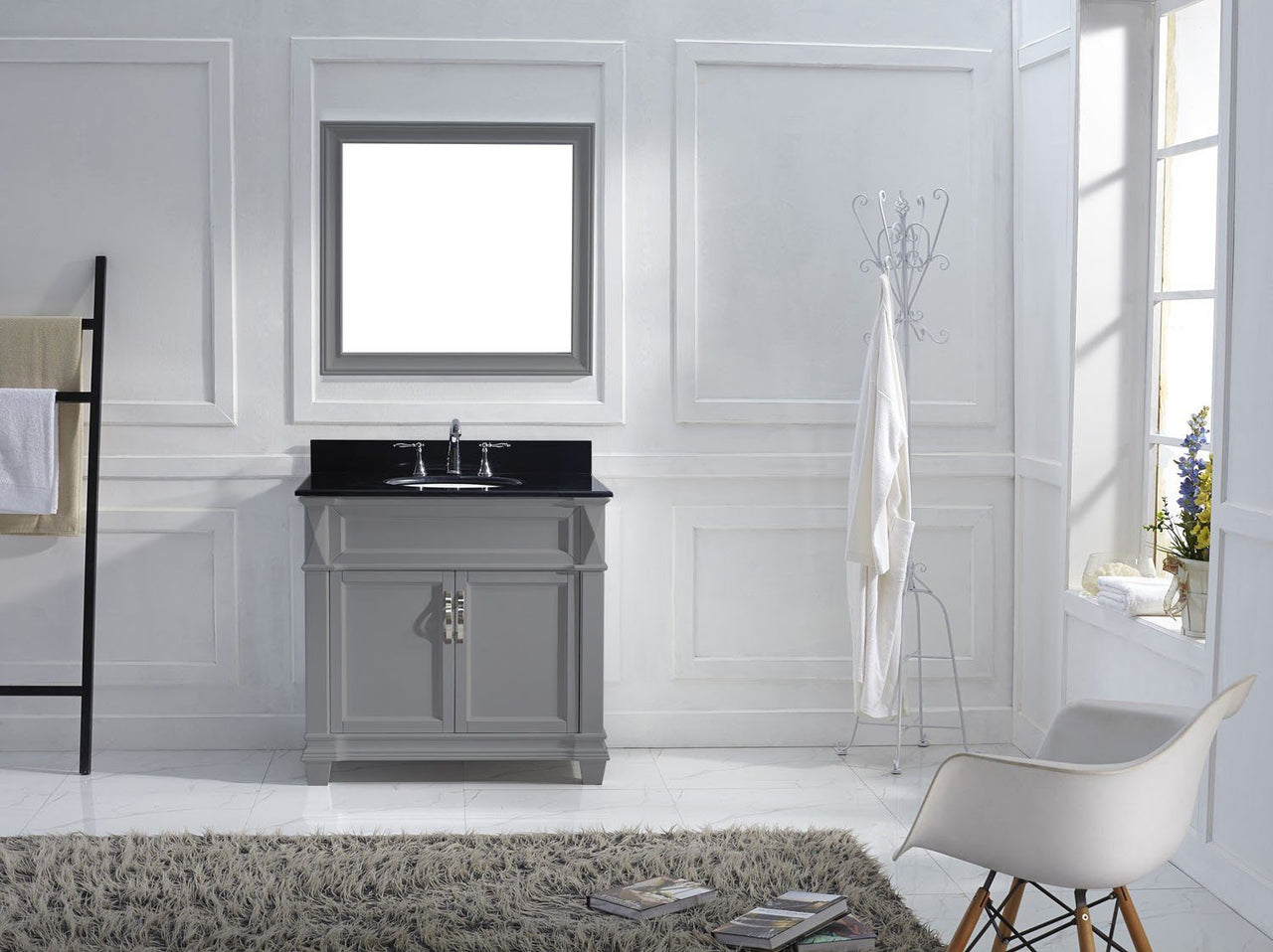 Virtu USA Victoria 36" Single Round Sink Grey Top Vanity in Grey with Mirror Vanity Virtu USA 