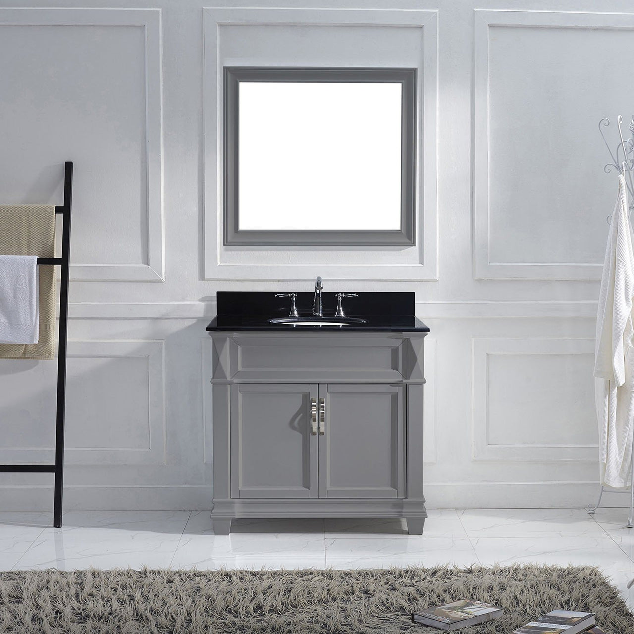 Virtu USA Victoria 36" Single Round Sink Grey Top Vanity in Grey with Mirror Vanity Virtu USA 