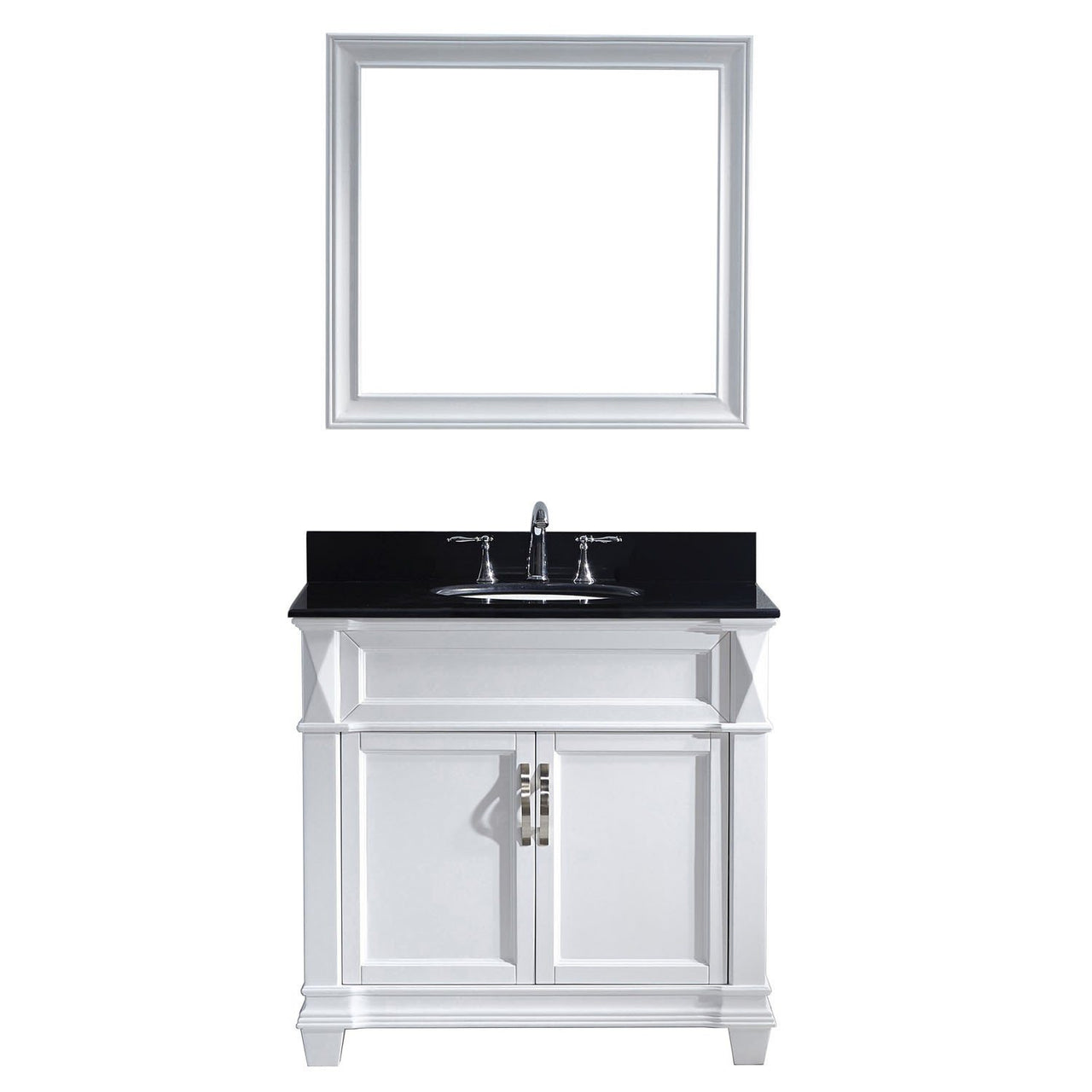 Virtu USA Victoria 36" Single Round Sink White Top Vanity in White with Mirror Vanity Virtu USA 