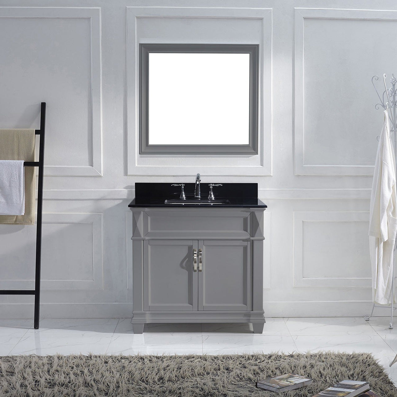 Virtu USA Victoria 36" Single Square Sink Grey Top Vanity in Grey with Mirror Vanity Virtu USA 