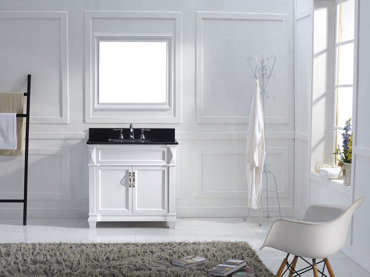 Virtu USA Victoria 36" Single Square Sink White Top Vanity in White with Mirror Vanity Virtu USA 