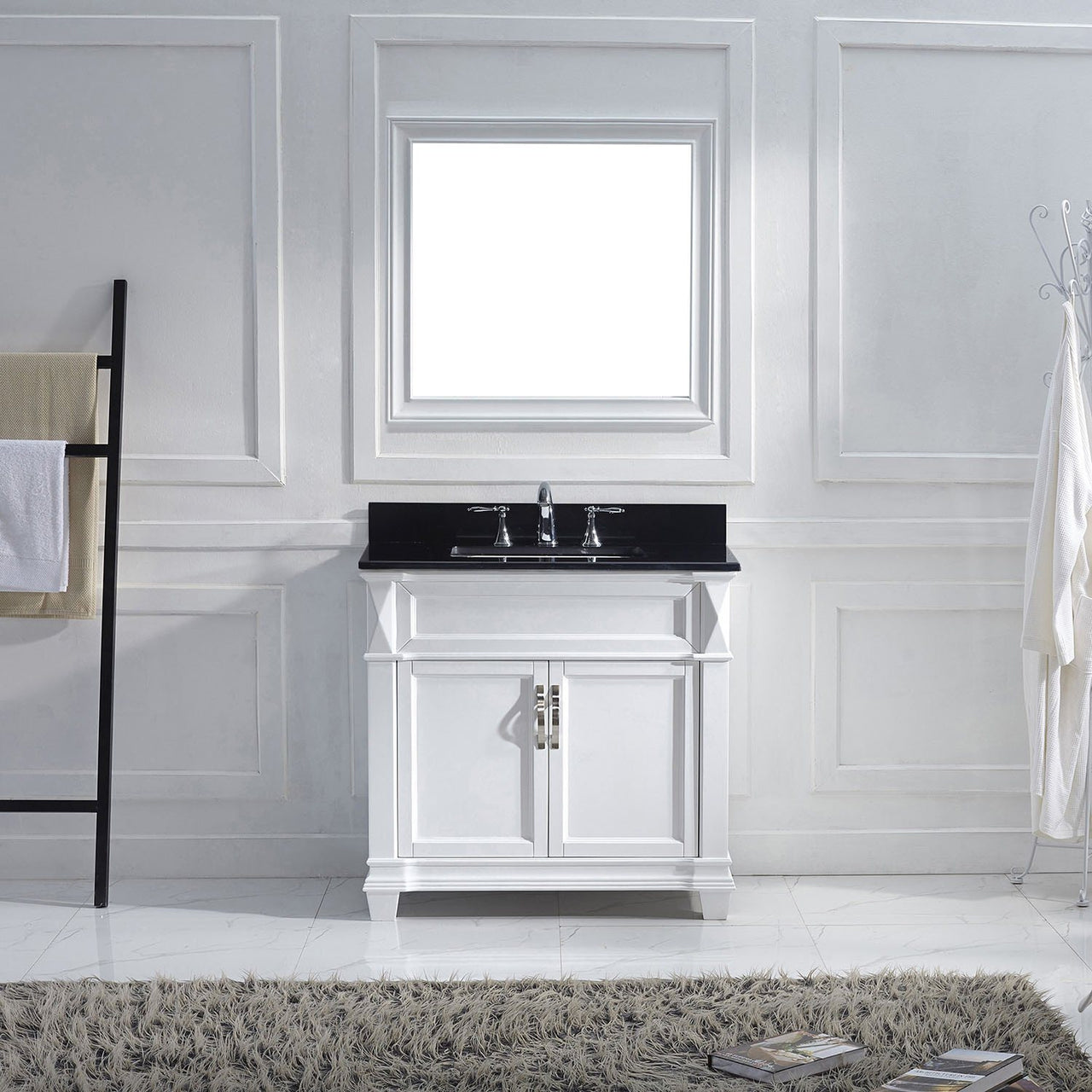 Virtu USA Victoria 36" Single Square Sink White Top Vanity in White with Mirror Vanity Virtu USA 
