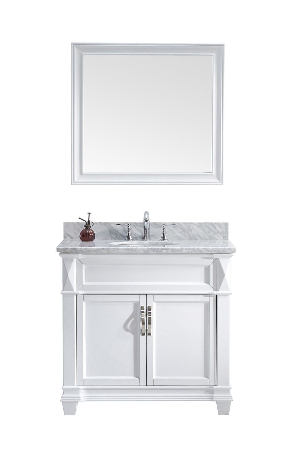 Virtu USA Victoria 36" Single Round Sink White Top Vanity in White with Mirror Vanity Virtu USA 